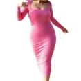thumbnail image 3 of Listenwind Women's Sexy Low Cut Ribbed Knit Long Bodycon Dress Long Sleeve Solid Color Square Neck Skinny Party Club Wrapped Hip Dress, 3 of 5