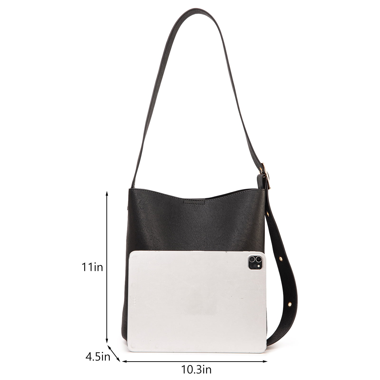 Montana West Medium Hobo Shoulder Bag for Women, 2PCS Slouchy Crossbody Purse with Zipper Pouch, Casual Bucket Handbag, Black