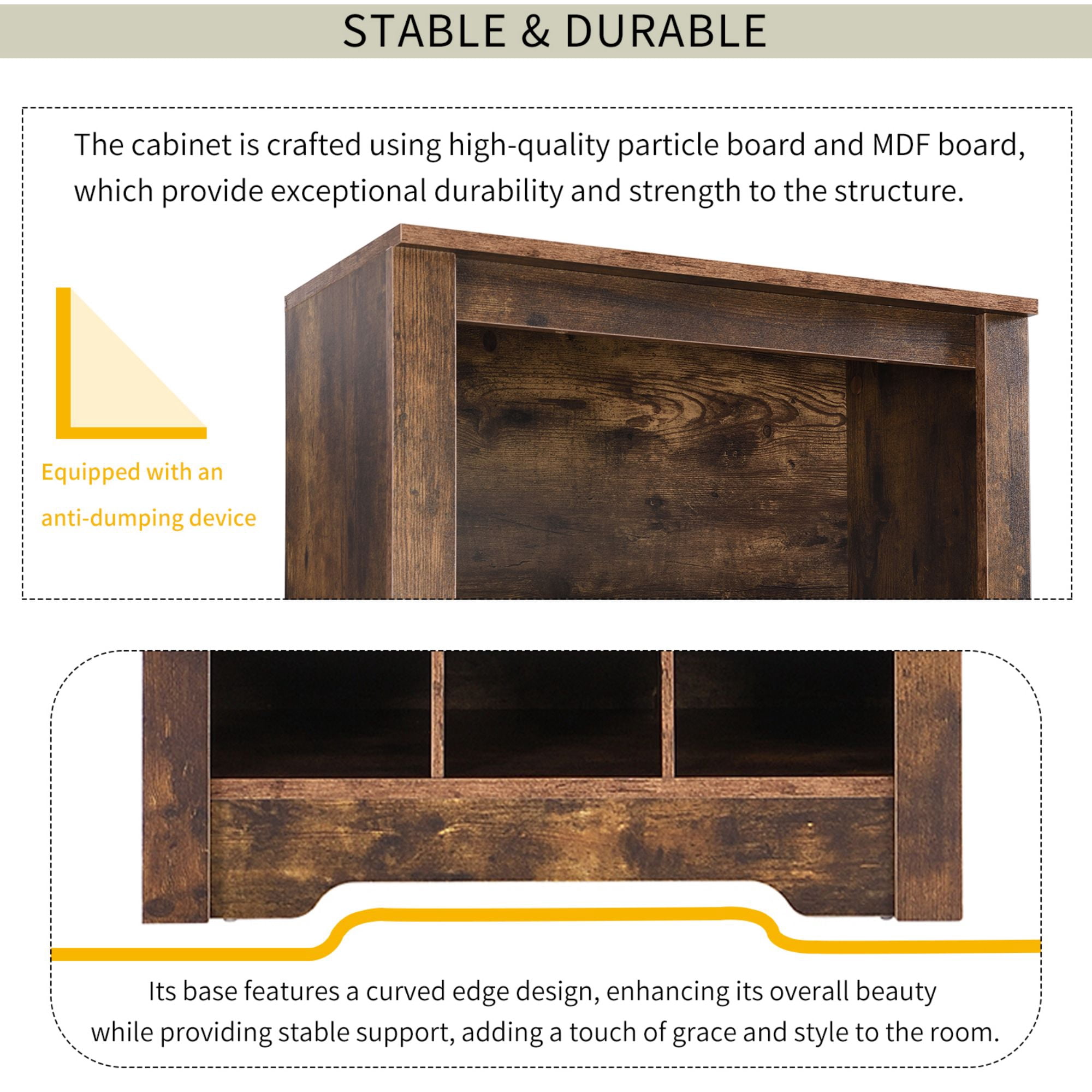 DEALTOPS Modern Freestanding Shoe Cabinet with 30 Square Shoe Compartments, Tall Stylish Shoe Rack with Large Storage Capacity for Entryway - Rustic Brown