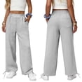 thumbnail image 2 of Girls Sweatpants Kids Drawstring Hem Oversized Pants Teen Girls Wide Leg Baggy Pants Pockets Classic Elastic Waist Trousers, 2 of 7