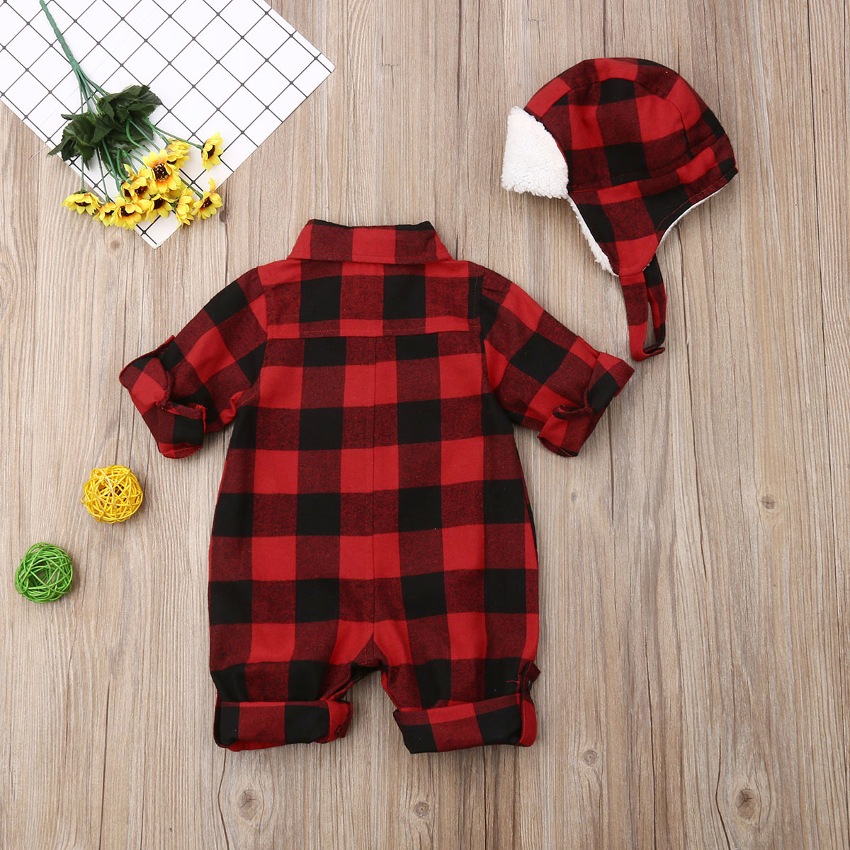 red plaid baby hat