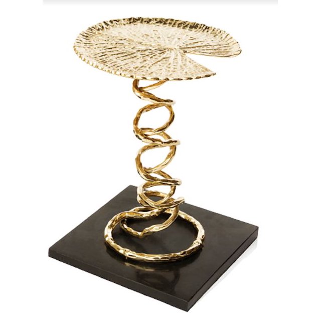 Portavelas de Pilar de escultura de hoja decorativa negra y dorada Peetal New York