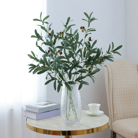Yesbay Artificial Olive Branch Fake Ten Forked Olive Green Leaves Fruits Branch Decor for Home Wedding Party