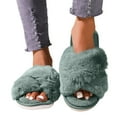 thumbnail image 4 of Slippers for Women,Fuzzy Slippers Band Memory Foam Slippers Open Toe,Womens Slippers,Green,6.5, 4 of 9