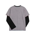 thumbnail image 5 of WDWYY Boys Striped Long Sleeve T Shirt Loose Fit Soft Stretchy Crew Neck Fake Two-Piece Casual Tee Orange 3-4Y, 5 of 8