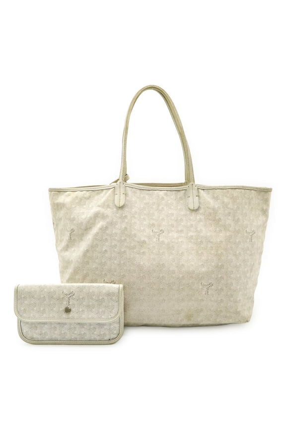Pre-Owned GOYARD Saint Louis PM Tote Bag Shoulder Coated Canvas Leather White Gray (Fair)