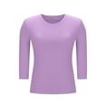 thumbnail image 5 of gbyLJF Womens Crewneck T-shirts with Pads Solid Color 3/4 Sleeve Shirts Round Neck Pullover Tops Pajamas for Women, 5 of 8