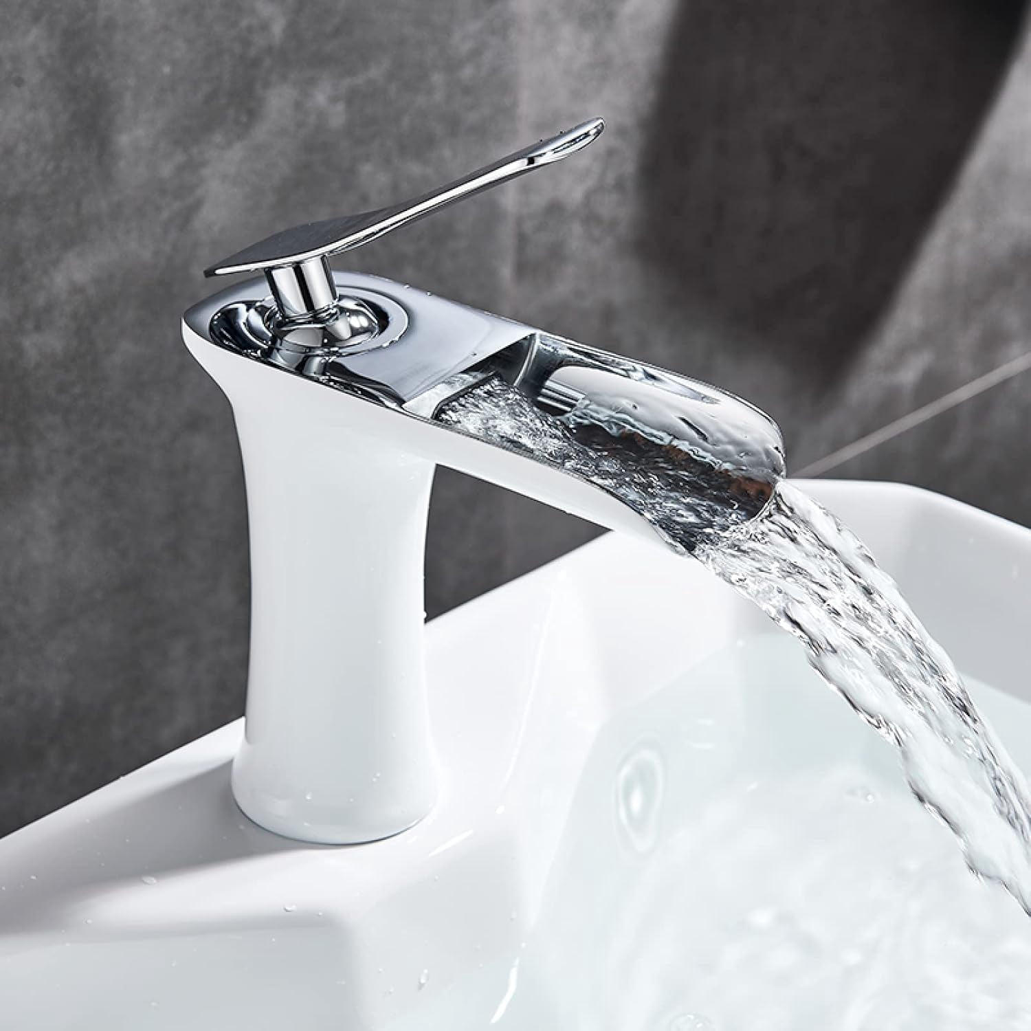 Waterfall Faucet for Bathroom Sink Brushed Gold, Solid Brass, Hot and Cold Water Mixer Tap, Waterfall Single Handle Bathroom Sink Faucet, High