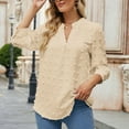 thumbnail image 2 of HAiming Women's Summer Chiffon Blouses Solid Color 3/4 Sleeve V Neck T-Shirt Trendy Loose Casual Dressy Pullover Tops, 2 of 8
