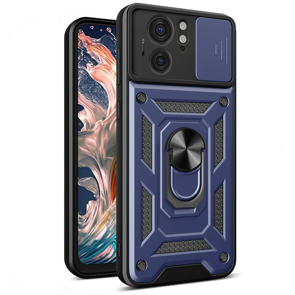 CCSmaller for Motorola Edge 40 Case with Slide Camera Cover for Men, Military Grade Drop Protective Phone Cover Case with Ring Kickstand for Motorola Edge 40 SJ Blue