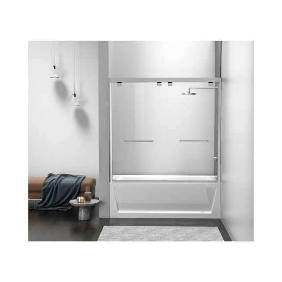 Elegant Kitchen and Bath Semi-Frameless Tub Door 60 X 60 Brushed Nickel
