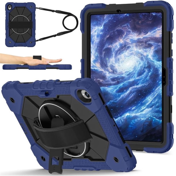 Funda Resistente a Golpes para Samsung Galaxy Tab S11, Funda Protectora de Silicona + Capa de PC Anti Caída con Asa Giratoria de 360°, Soporte, Correa para el Hombro, Azul Oscuro, para Galaxy Tab S11