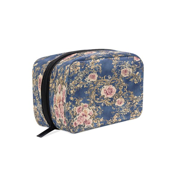 BZSMCE Makeup and Cosmetic Bag Women Simple Damask Of Floral Pattern Square Cosmetic Bag