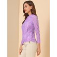 thumbnail image 4 of Unique Bargains Haut en Dentelle pour Femmes Manches Longues Col Rond Élégant Blouse Florale, 4 of 6