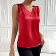 thumbnail image 3 of Women's Silk Satin Tank Tops V Neck Pleated Dressy Casual Sleeveless Blouses Summer Business Work Shirts Solid Color Tanks, 3 of 8