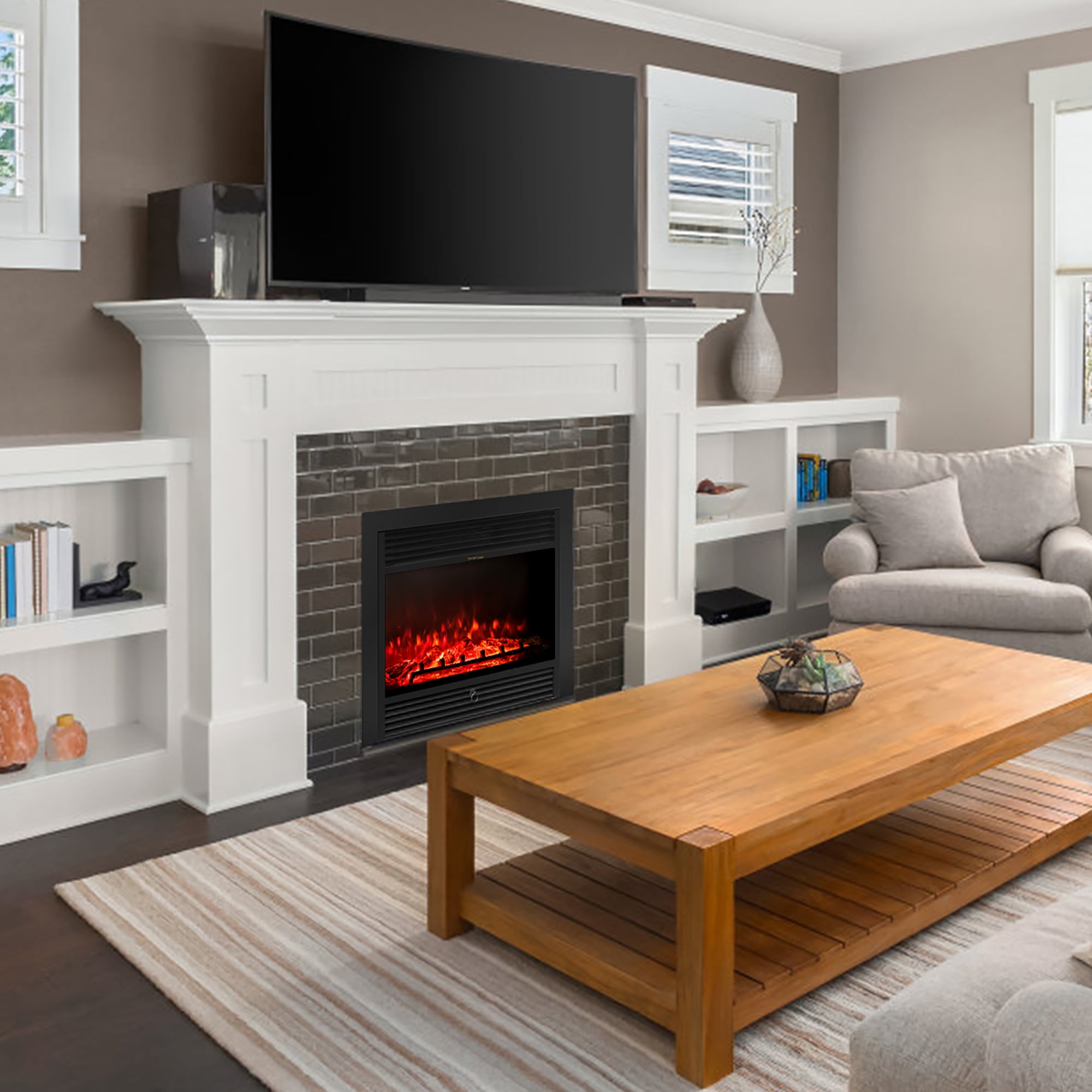 Costway 28.5 Fireplace Electric Embedded Insert Heater Glass Log Flame  Remote - Walmart.com