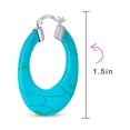thumbnail image 5 of Bling Jewelry Womens Wide Flat Black Blue Turquoise Gemstone Hoop Huggie Earrings Sterling Silver, 5 of 6