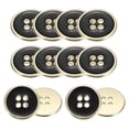 thumbnail image 1 of 12 piezas de botones de costura metálicos, botones redondos vintage de 25 mm con 4 agujeros, adornos para coser en abrigos, camisas, jeans, manualidades de bricolaje, decoración de ropa, negro dorado, 1 of 6