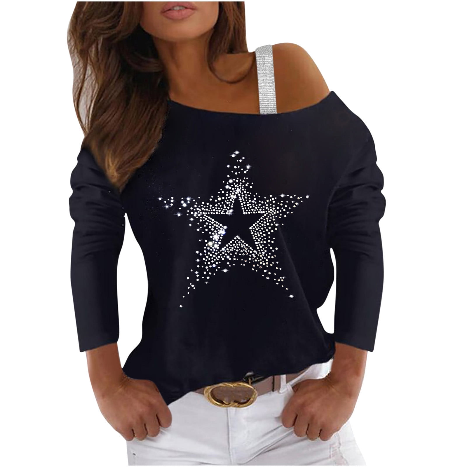 Rhinestones Tops for Womens, Sexy Off 