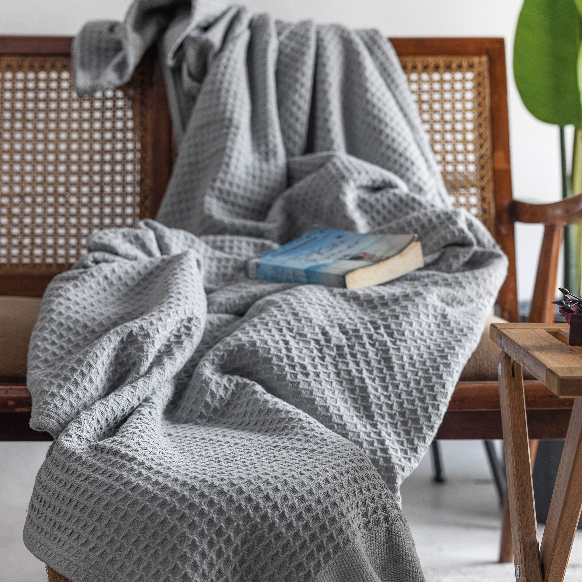 Top Cotton Twin Waffle Throw Blanket for Couch (68" x 92"), 100% Cotton Throw Blankets for Bed, Waffle Blanket for Bed (Scott Grey)