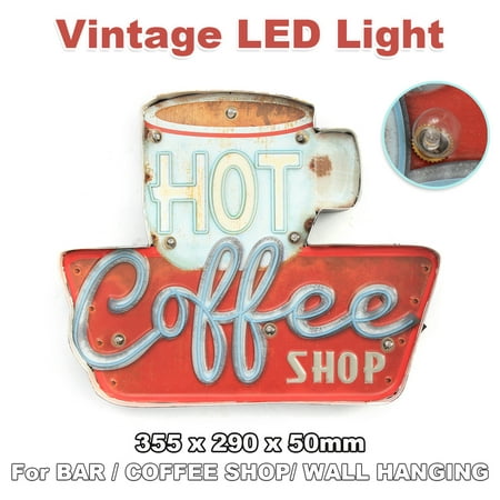 355 x 290 x 50mm Hot Coffee Shop LED Metal Vintage Light Sign Bar Cafe Club Wall Hanging (Best Coffee Shop Signs)