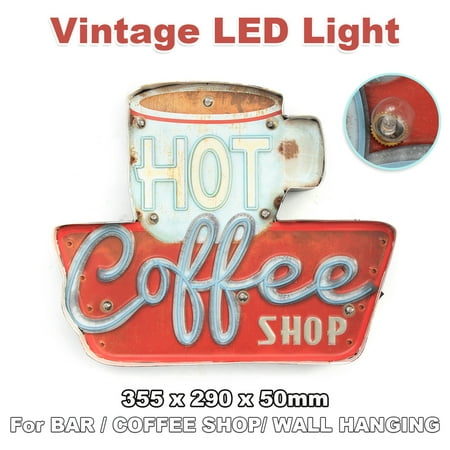 355 x 290 x 50mm Hot Coffee Shop LED Metal Vintage Light Sign Bar Cafe Club Wall Hanging