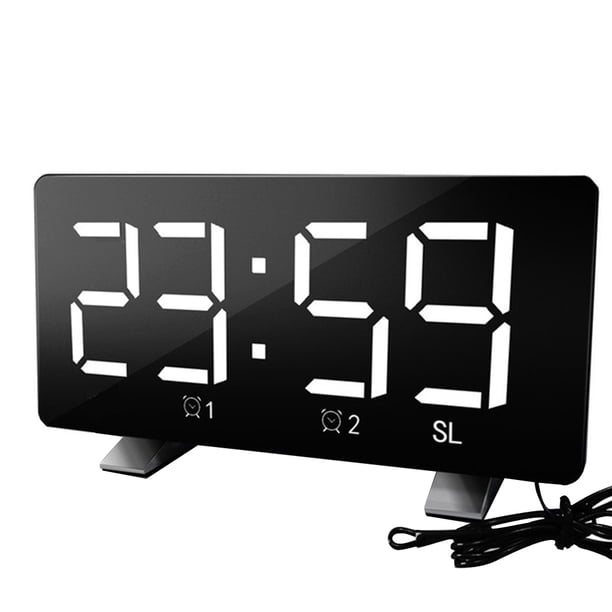 Reloj de mesa digital Radio FM Modo de repetición Dormitorio Hotel Pantalla LED Reloj despertador con puerto USB, Pantalla blanca Vogacara EL3017-01B