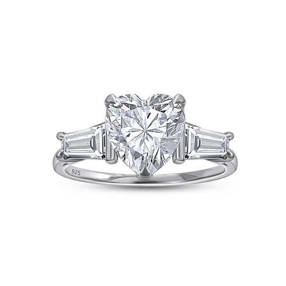 2 Ct 8MM Heart & Tapered Cut Lab Created Moissanite Diamond Three Stone Engagement Promise Ring 14K White Gold Over Sterling Silver(G-H Color,VVS1 Clarity)-4