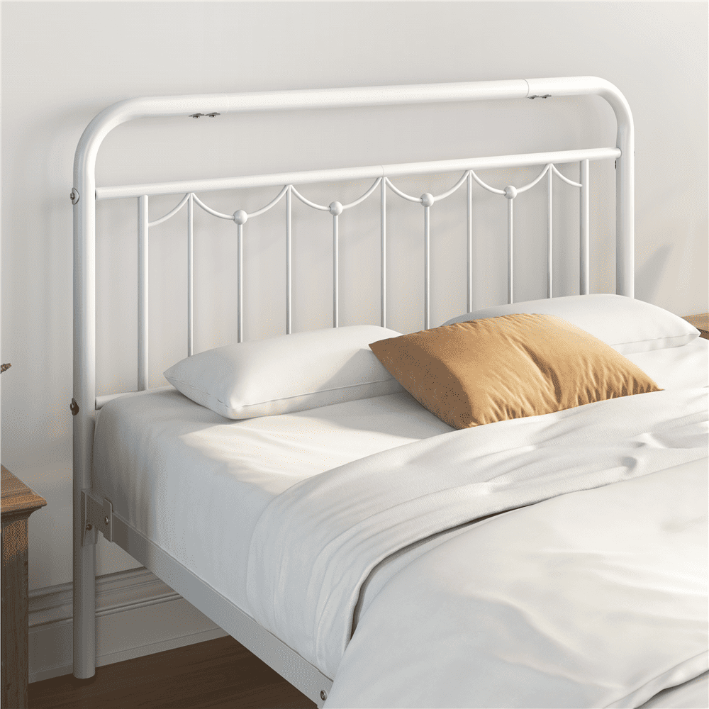 Alden Design Metal Platform Bed Frame for Adult with Vintage Headboard and Footboard, Full, White