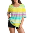 thumbnail image 4 of 3/4 Length Sleeve Womens Tops Printed T Shirts For Women Womens Gradient Color Shirts Women's Cotton Tees Lightweight Womens Summer Tops With Sleeves Work Tops Womens Printed T Shirts, 4 of 7