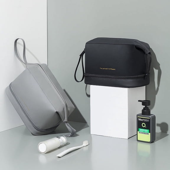 PU Leather Dry Wet Detachable Washing Bag Foldable Travel Storage Bag Waterproof Cosmetic Storage Bag for Women Men