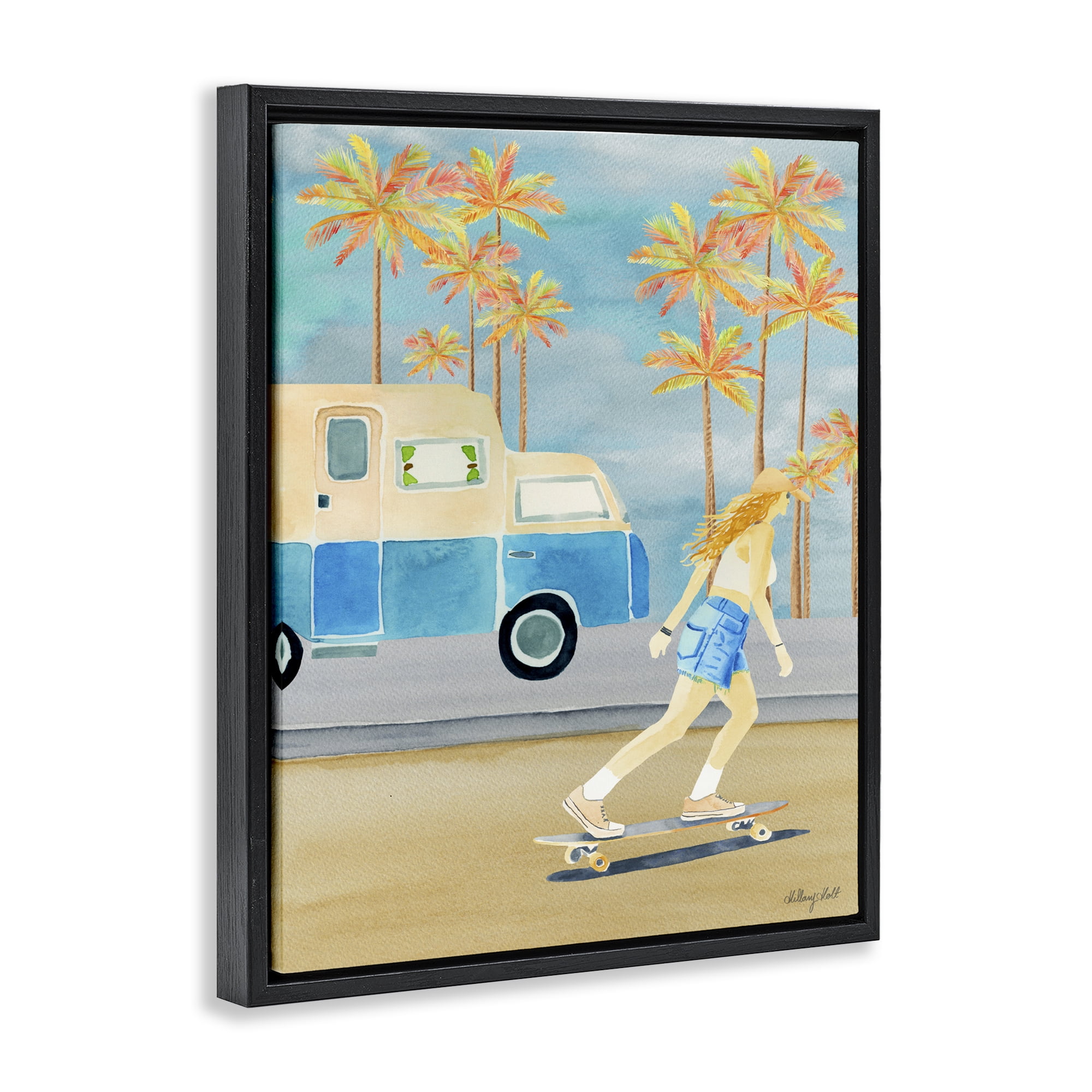 Stupell Industries Santa Monica Road Trip Black Framed Floater Canvas Wall Art, design by Hillary Holt