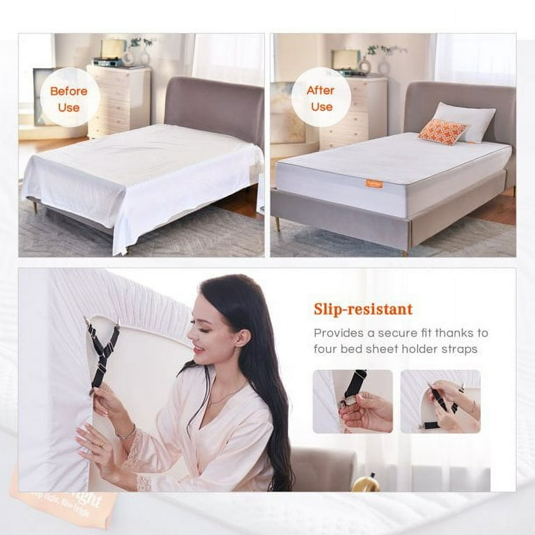 Sweetnight Waterproof Mattress Protector with 4 Bed Sheet Holder Straps  Noiseless Sleep Mattress Cover, King 