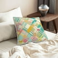 thumbnail image 6 of DouZhe Velvet Decorative Throw Pillow Covers Set of 2, Soft Square Cushion Cover with Invisible Zipper Colorful Geometric Squares Llines Printing, 16"x16", 6 of 7
