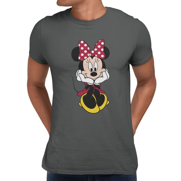 Disney Minnie Mouse Classic Red Polka Dot Men's T Shirt (Charcoal, S-XXXL)