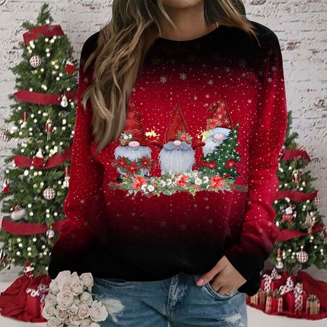 DPTALR Chandail à Col Rond Décontracté à Manches Longues pour Femmes avec Imprimé de Noël, Haut Blouse