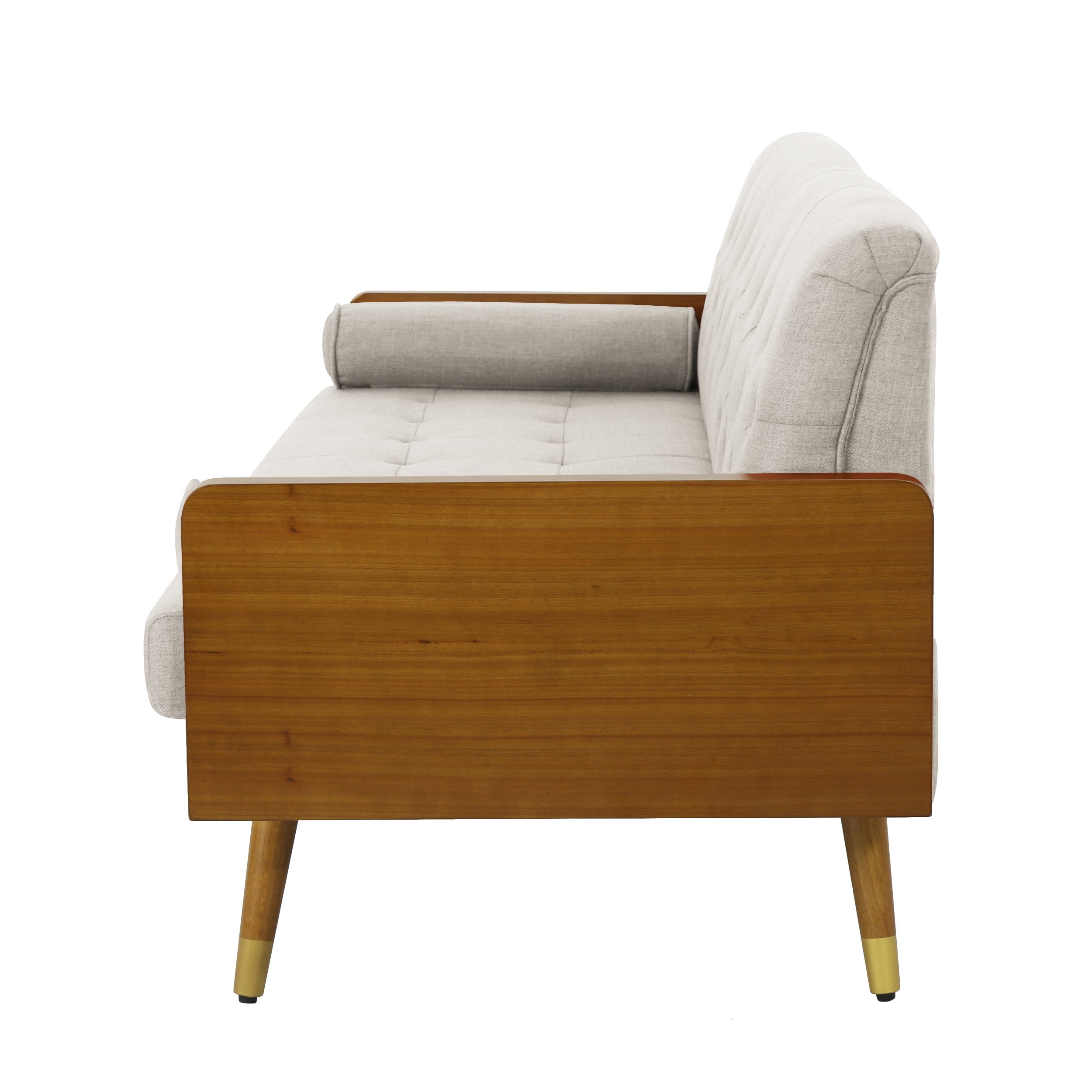 Noble House Orlando Mid Century Modern Tufted Fabric Sofa, Beige