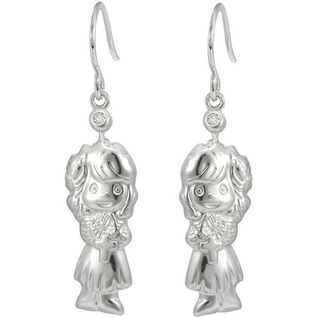 Precious Moments Sterling Silver Diamond Accent Girl with Cross Earrings