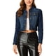 thumbnail image 1 of CHAQUETA DE MEZCLILLA PARA MUJER INSPIRADA CHIC, CON MANGAS PUFF, CORTA, LAVADA, ESTILO OESTE, TAMAÑO M, NEGRO AZUL, 1 of 7