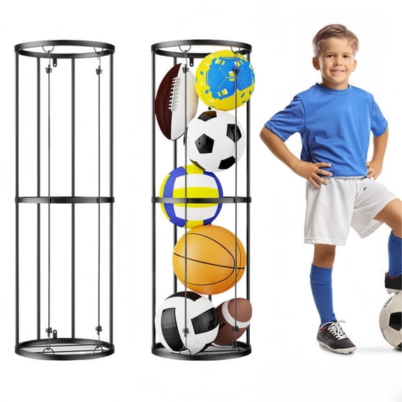 Vertical Ball Storage Rack, 40" Height Garage Organizer Holder for Basketball Soccer Football Volleyball, Wall-Mounted Space Saving Sports Equipment Storage