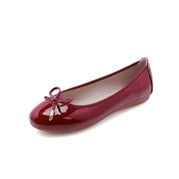 UKAP Women Walking Shoes Comfort Flats Memory  Loafers Ballets Slip-Ons Breathable Casual Shoe Patent Leather Wine Red 7.5