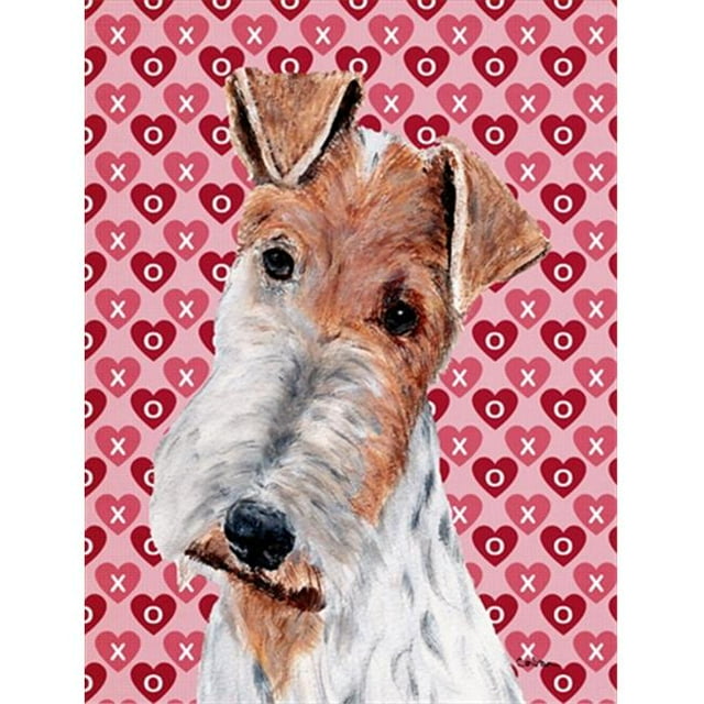 Wire Fox Terrier Hearts and Love Flag Garden Size