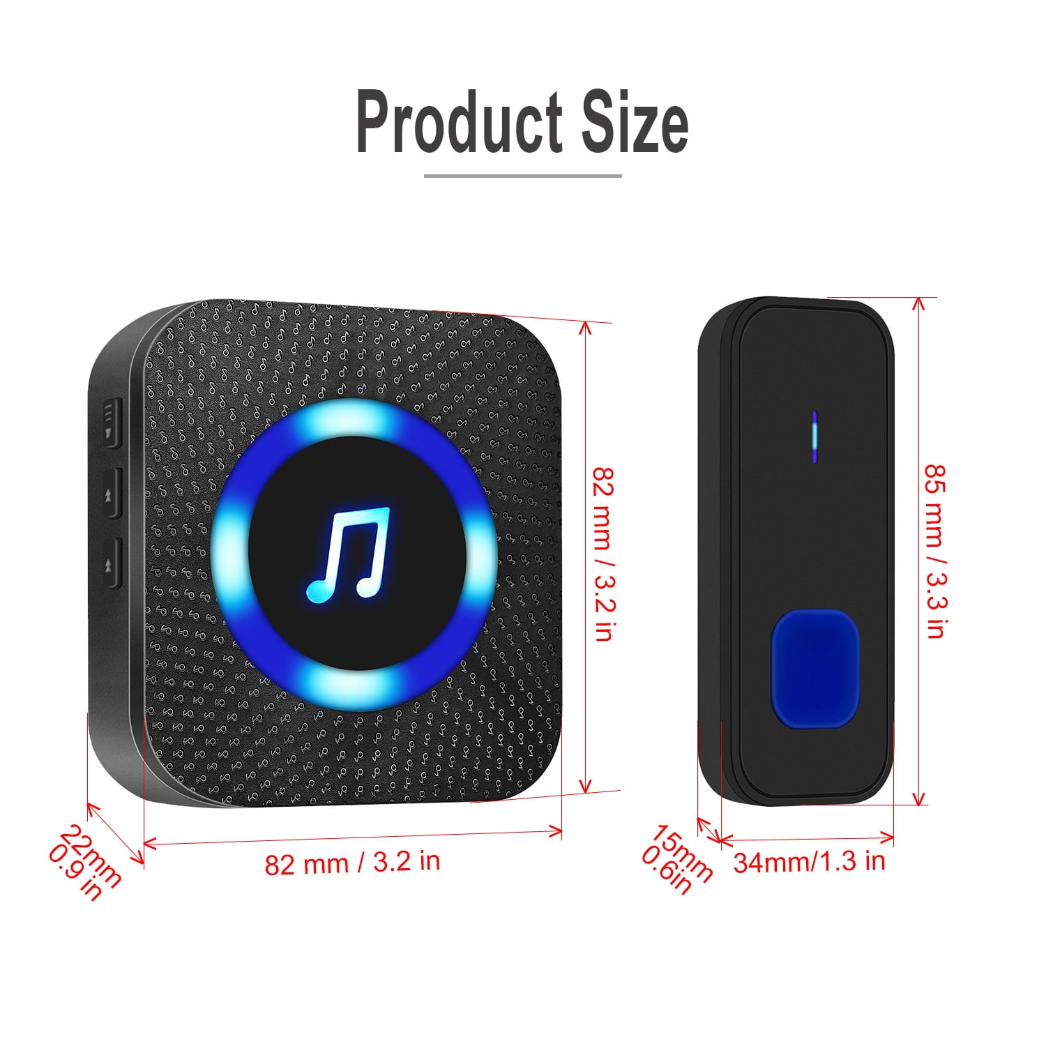 Wireless Doorbell with 2 receivers 2 Buttons,IP55 Waterproof Doorbell,1300 FT/400M Remote Doorbell,55 Chimes 5 Volume,Colorful LED Flashing,110 db Loud Volume,For Home/Classroom
