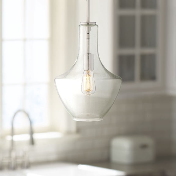 Kichler Everly 15.25" Transitional 1 Light Brushed Nickel Pendant Light with Clear Seeded Glass