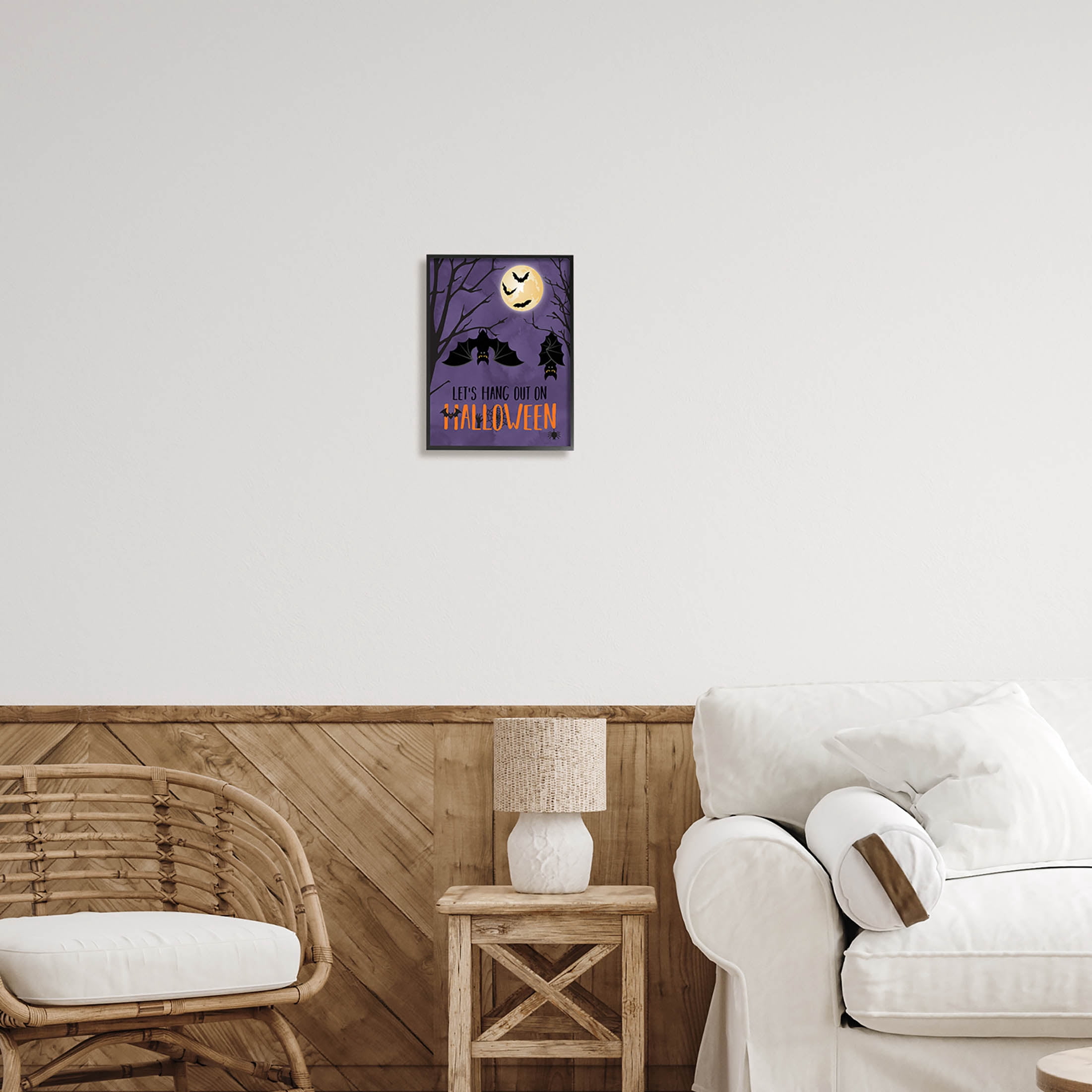 Stupell Industries Let's Hang Halloween Bats Graphic Art Black Framed Art Print Wall Art, Design by Linda Birtel