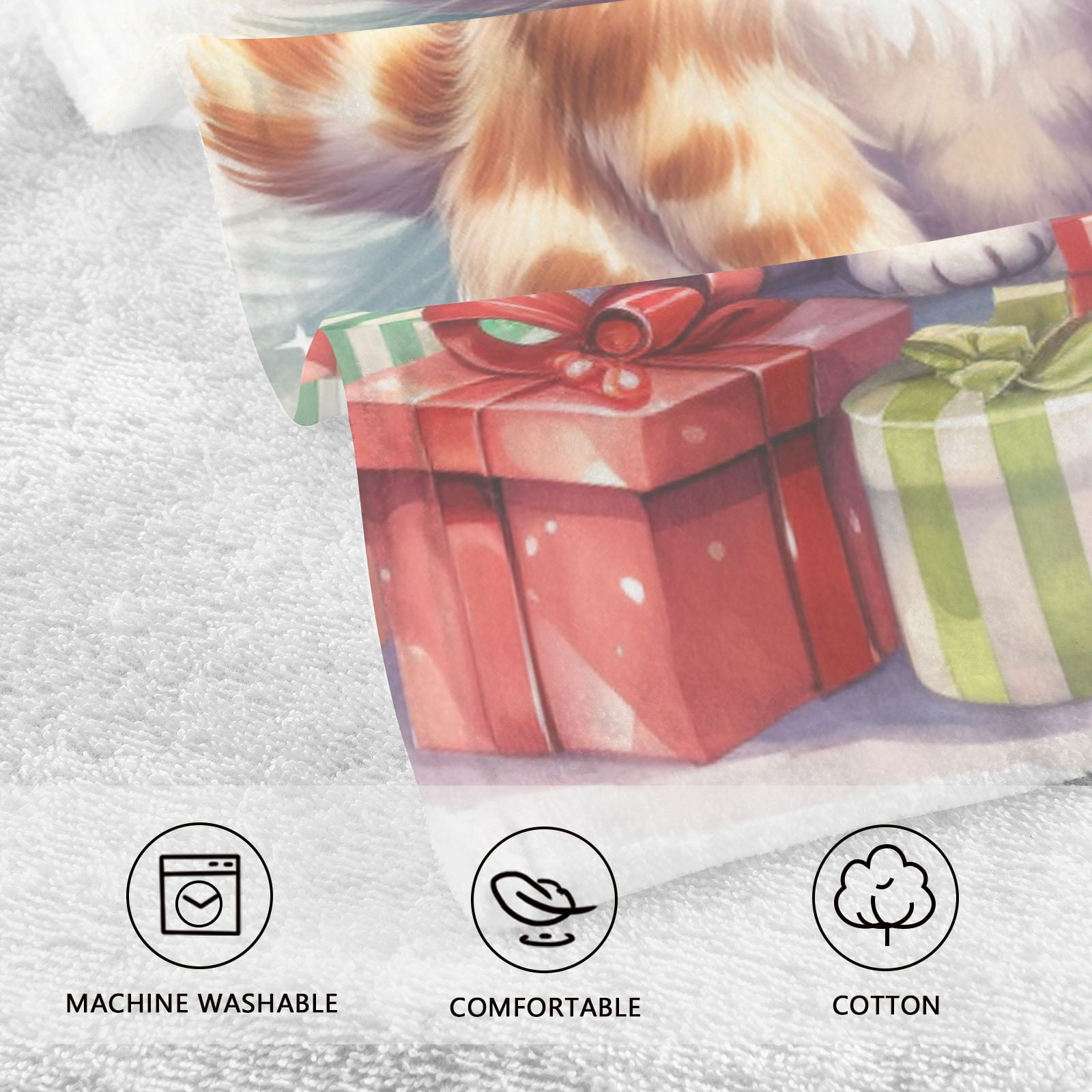 Cat Christmas Tree Gifts Hand Towel Bath Towels Face Towels Cotton Absorbent for Home Hotel Spa Swimming Yoga Sports Decorative Towel Set of 2