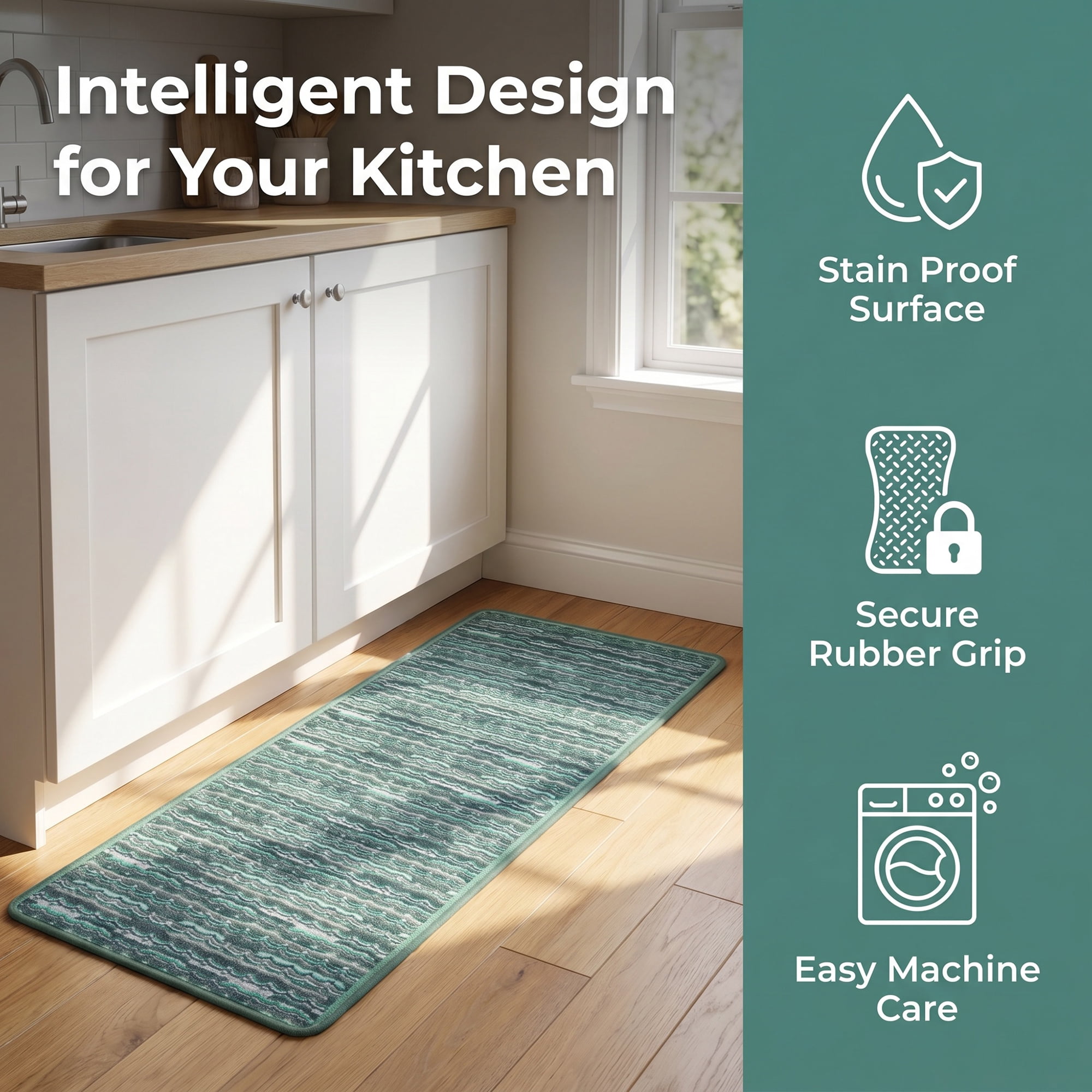 Unique Bargains Non-Slip Rubber Backing Floor Oil Absorbent Runner Rug Green 47" x 18"