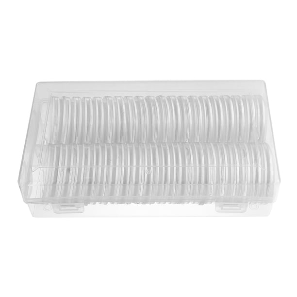 Contenedor de monedas de plástico redondo transparente con cápsulas de porta monedas de 40 piezas con caja de almacenamiento