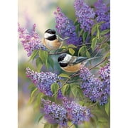 Cobble Hill 1,000 piece puzzle - Chickadees and Lilacs - reference poster included