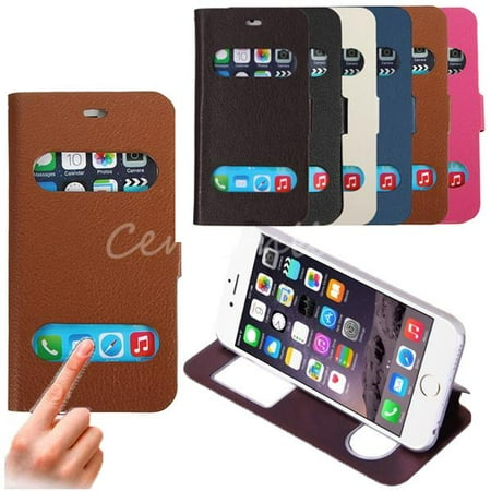 Flip Cover Cell Phone Case (6 Colors) Protective Phone Case Cover Stand - Luxury Smart Window View Flip Leather Hard Case Cover Stand For Phone 6 4.7- Mobile phone Accessories ()